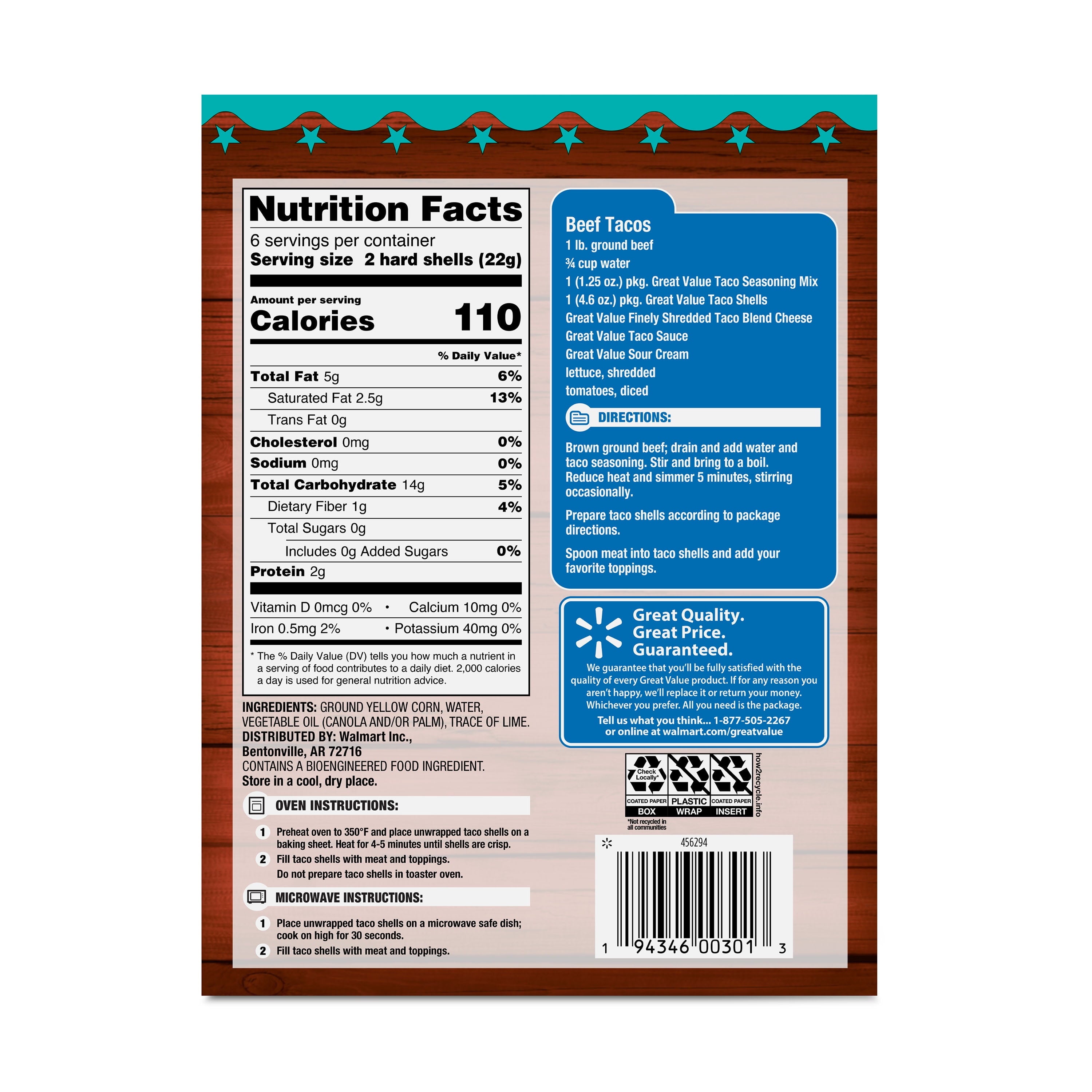 Taco Shells 4.6 Oz 12 Count Great Value