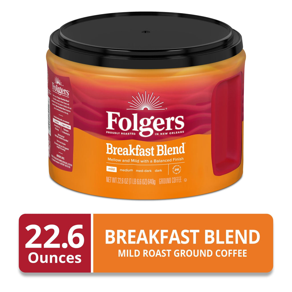 Folgers Breakfast Blend Mild Roast Ground Coffee 22.6 oz Canister