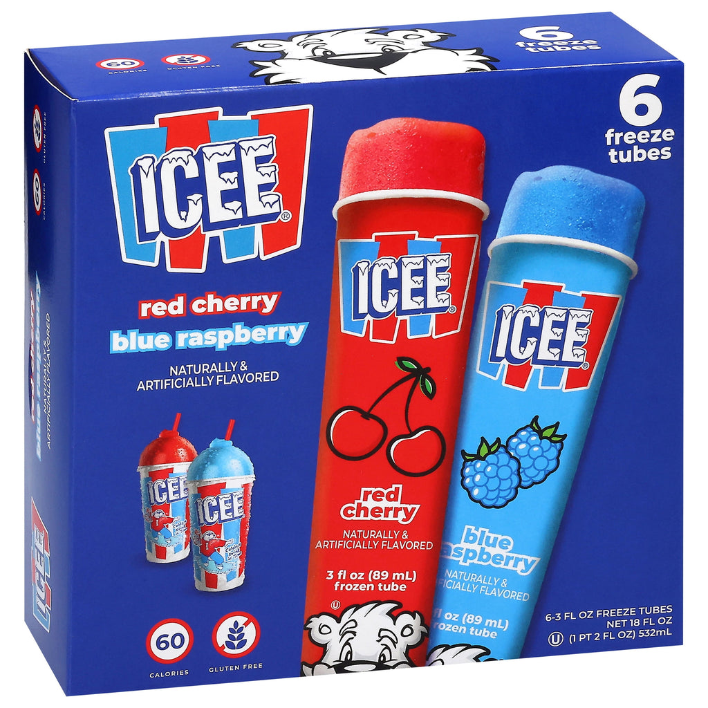 ICEE Cherry & Blue Raspberry Freeze Tubes 6 Count 18 Fl Oz