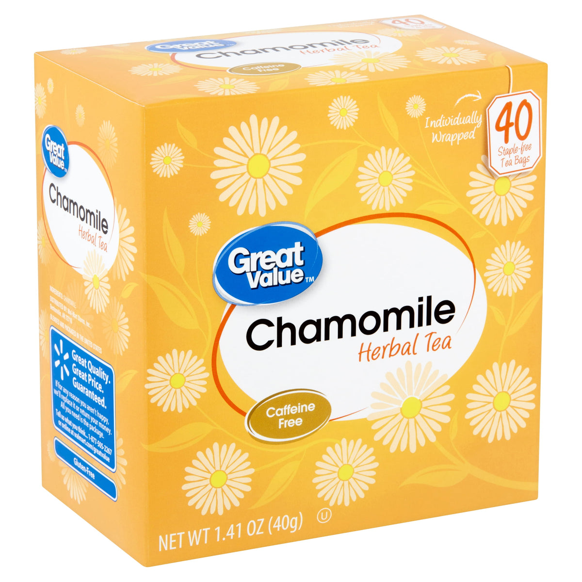 Great Value Chamomile Naturally Decaffeinated Herbal Tea Bags 1.41 oz 40 Count