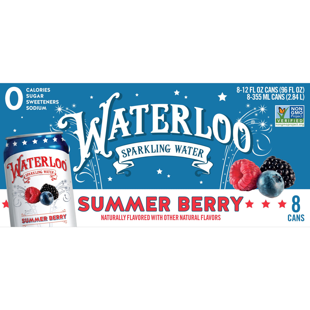 Waterloo Sparkling Water Summer Berry 12 fl oz Cans 8 Pack