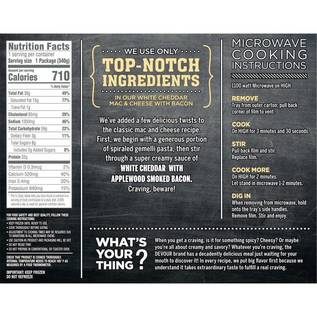 DEVOUR White Cheddar Mac & Cheese with Smoked Bacon Frozen Meal 12 Oz