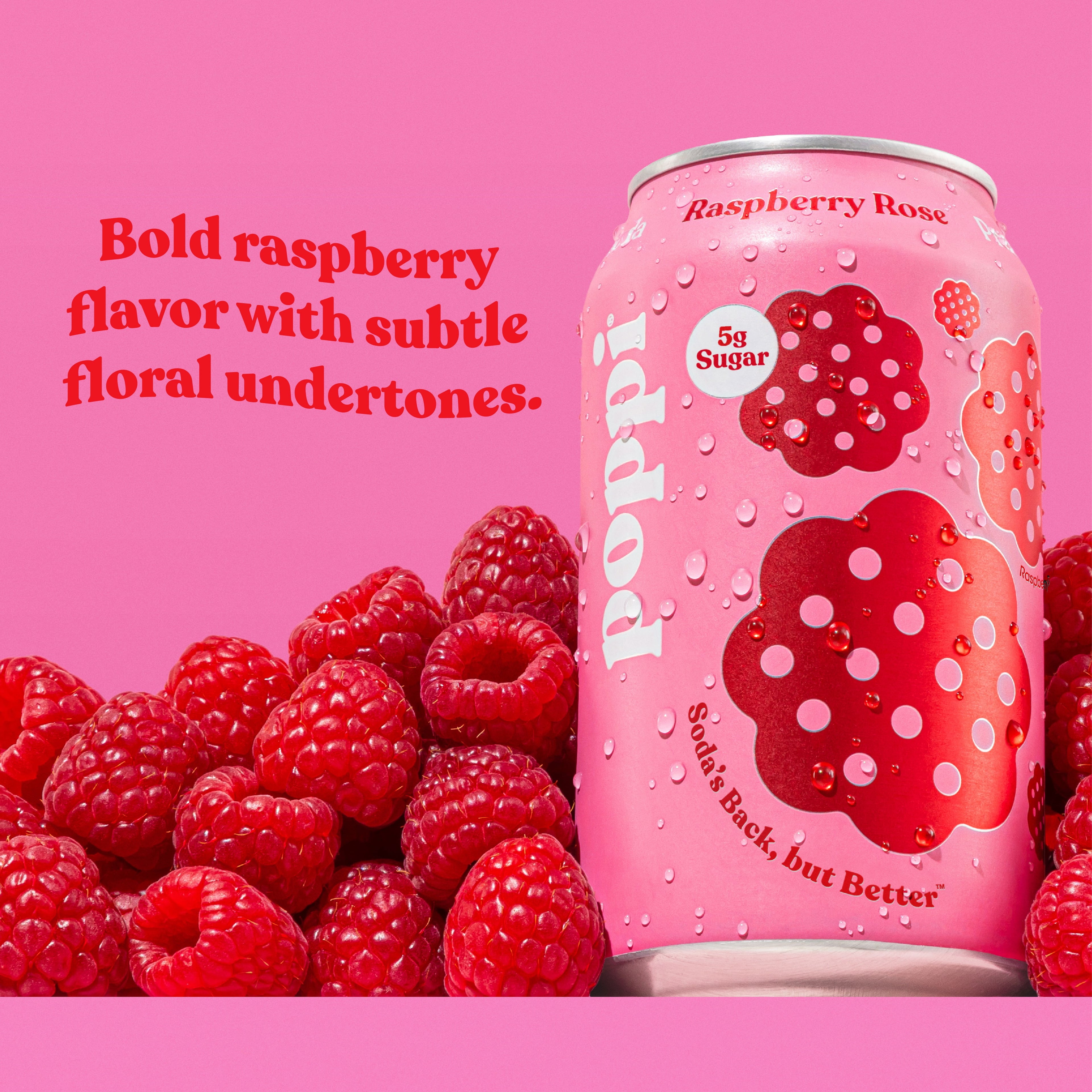 Poppi Raspberry Rose Prebiotic Soda Cans 12 Fl Oz 4 Pack