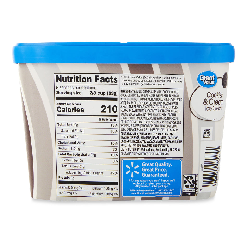 Great Value Cookies & Cream Ice Cream 48 Fl Oz