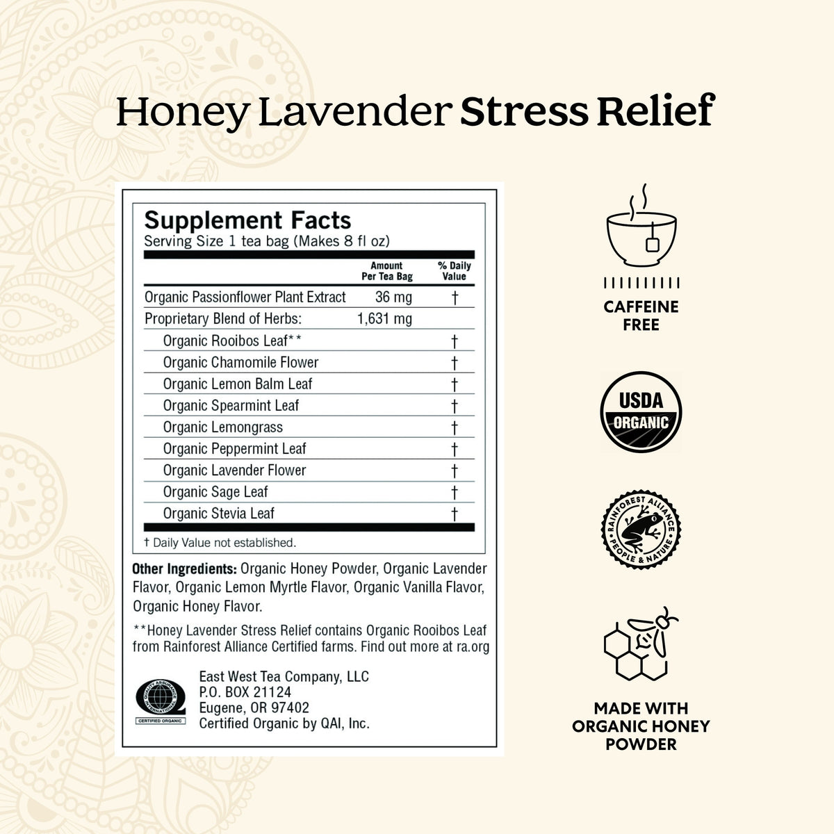 Yogi Honey Lavender Stress Relief Organic Herbal Wellness Tea Bags 1.02 oz 16 Count