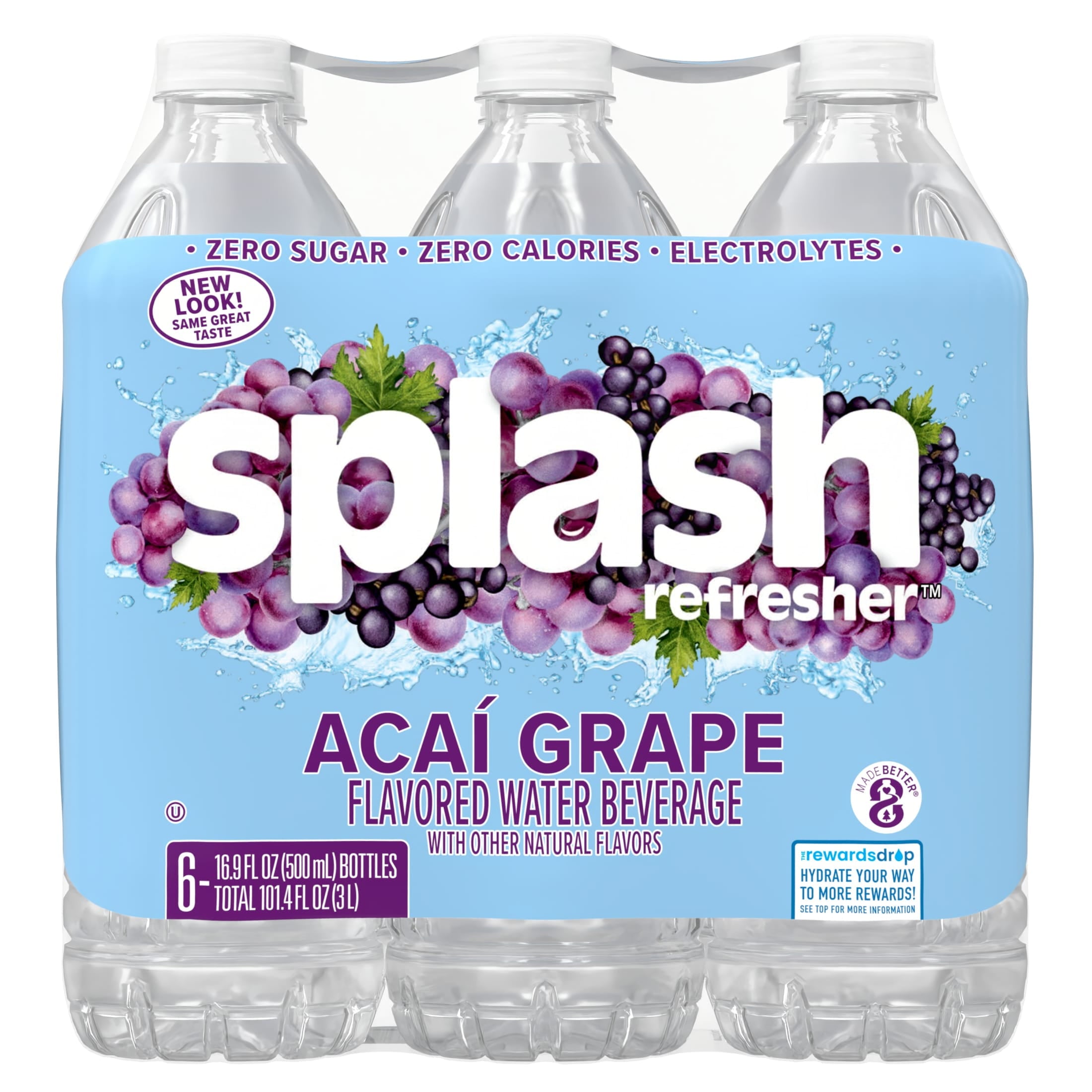 Splash Blast Acai Grape Flavored Water 16.9 fl oz Plastic Bottles 6 Pack