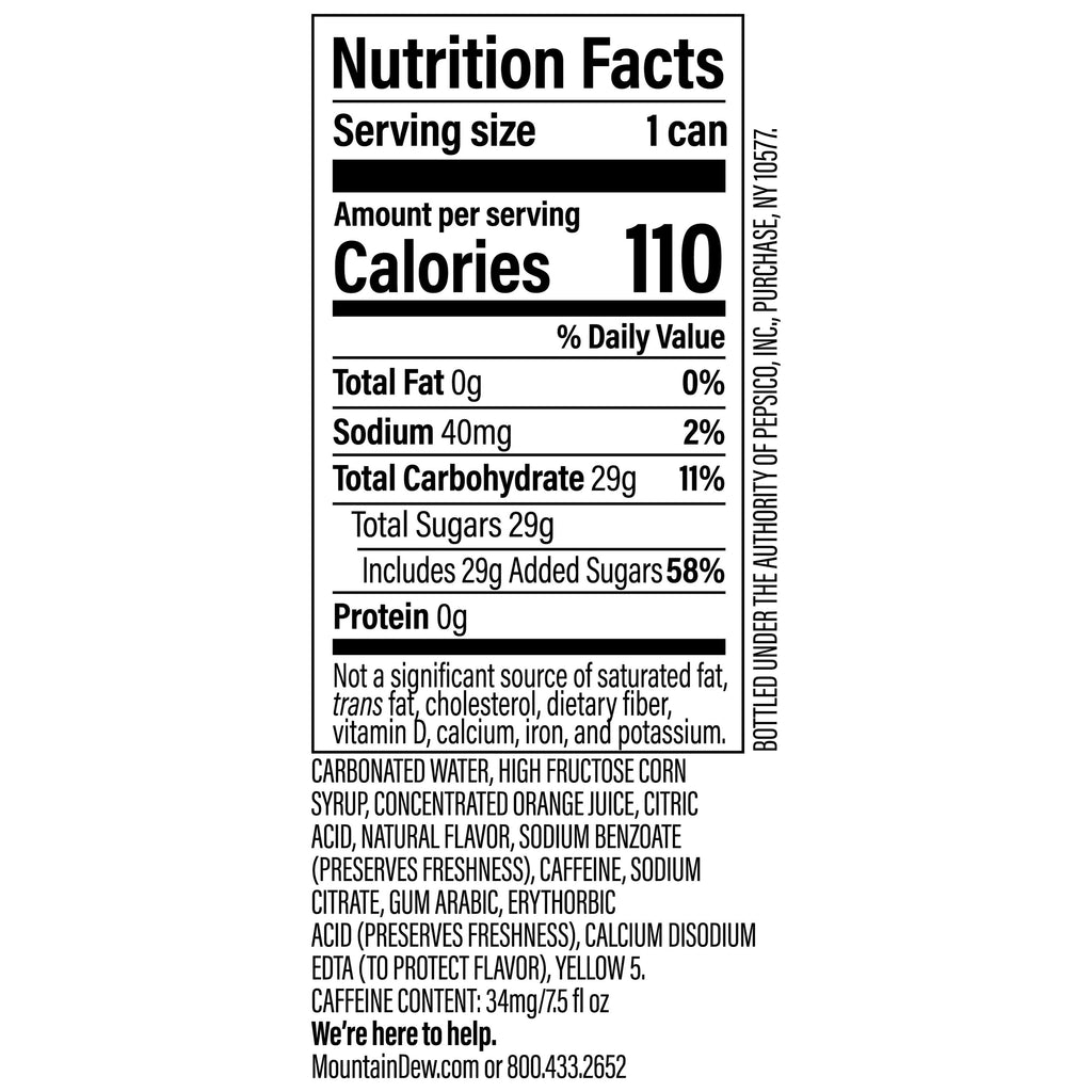 Mountain Dew Citrus Soda Pop Cans 7.5 Fl Oz 6 Pack