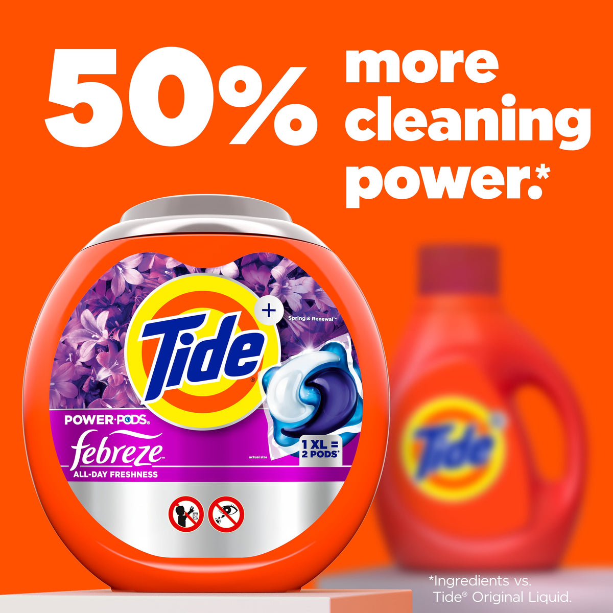 Tide Power PODS Laundry Detergent Pacs with Febreze Odor Eliminators Spring & Renewal 45 Count