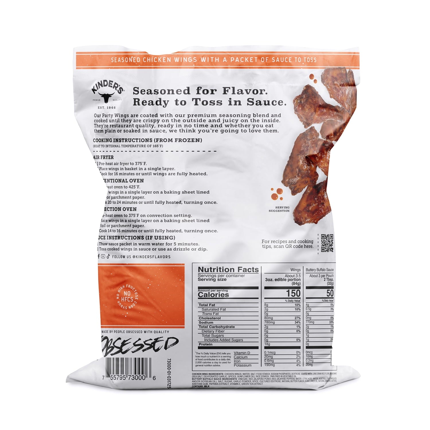 Kinder's Buttery Buffalo Frozen Chicken Wings 19 Oz