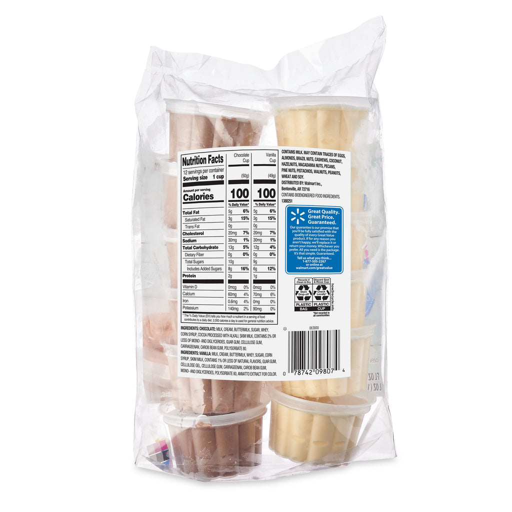 Great Value Chocolate & Vanilla Ice Cream Cups 36 Fl Oz 12 Pack