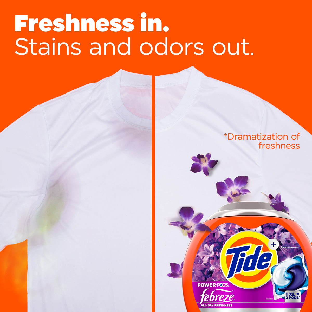 Tide Power PODS Laundry Detergent Pacs with Febreze Odor Eliminators Spring & Renewal 45 Count