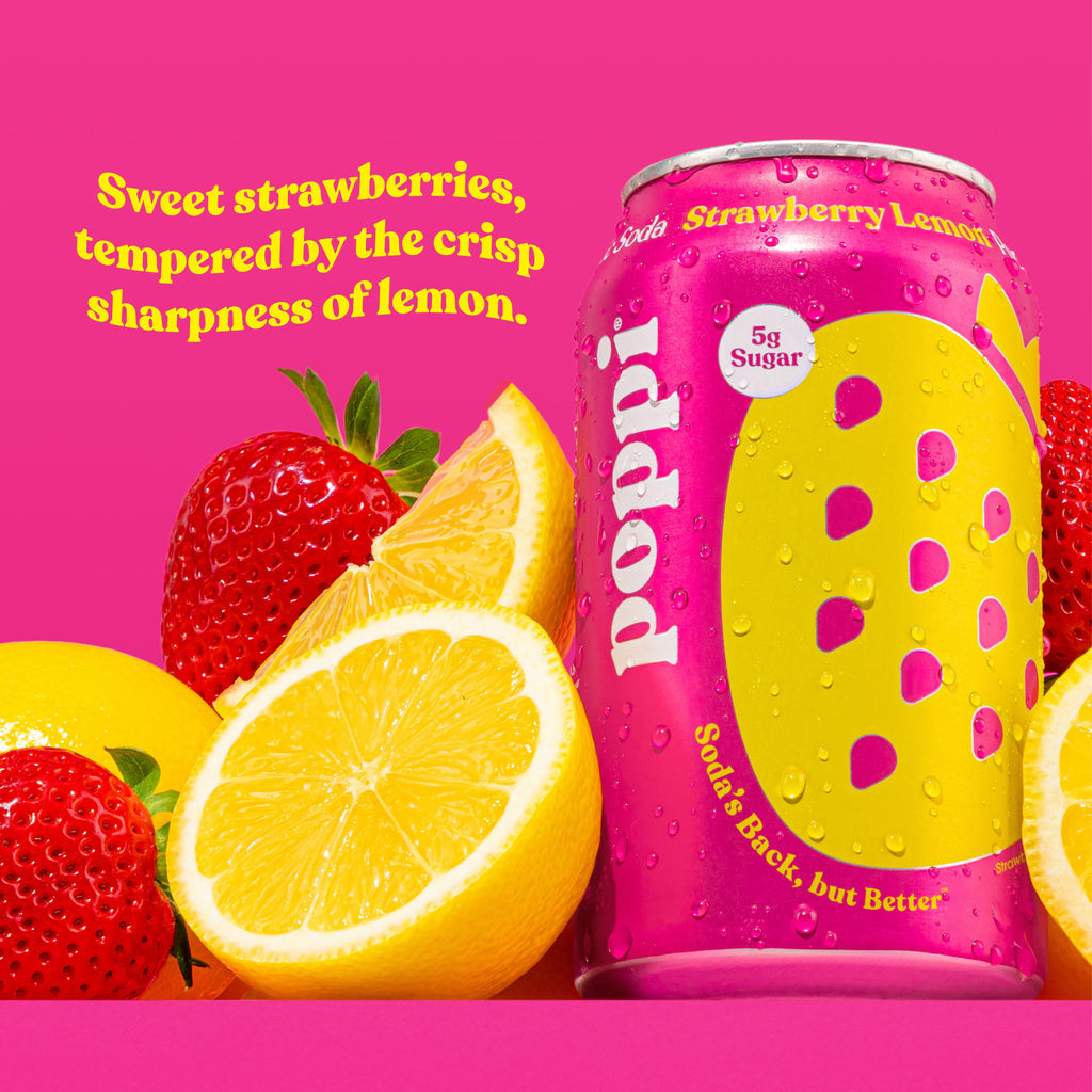 poppi Strawberry Lemon Prebiotic Soda Cans 12 Fl Oz 4 Pack