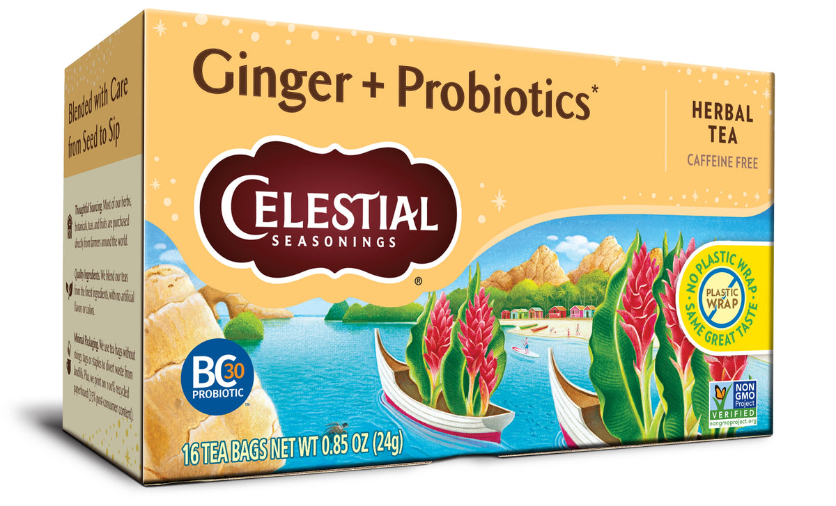 Celestial Seasonings Ginger Probiotics Caffeine-Free Herbal Tea Bags 0.85 oz 16 Count
