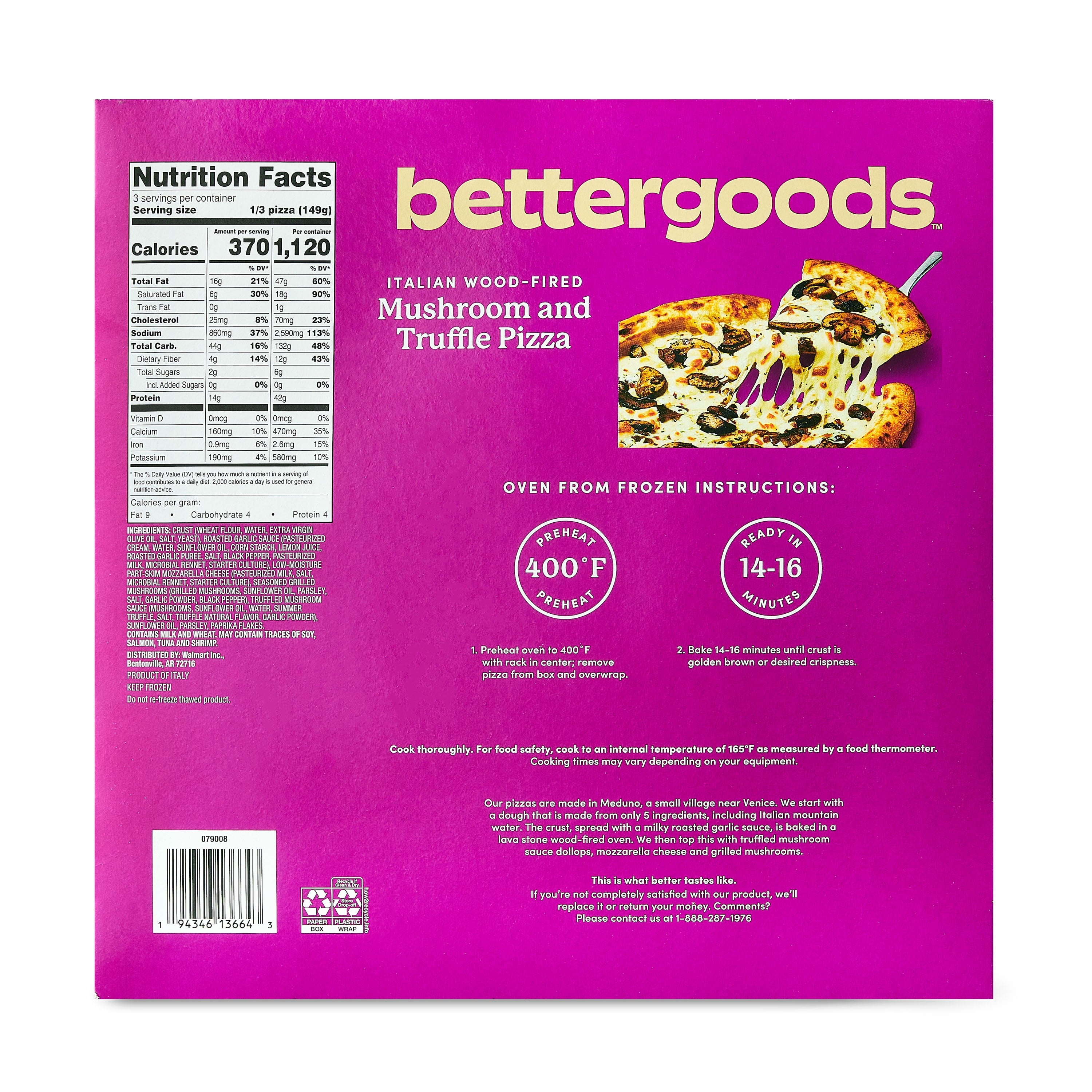 Bettergoods Italian Wood-Fired Mushroom and Truffle Pizza 15.73 Oz Frozen