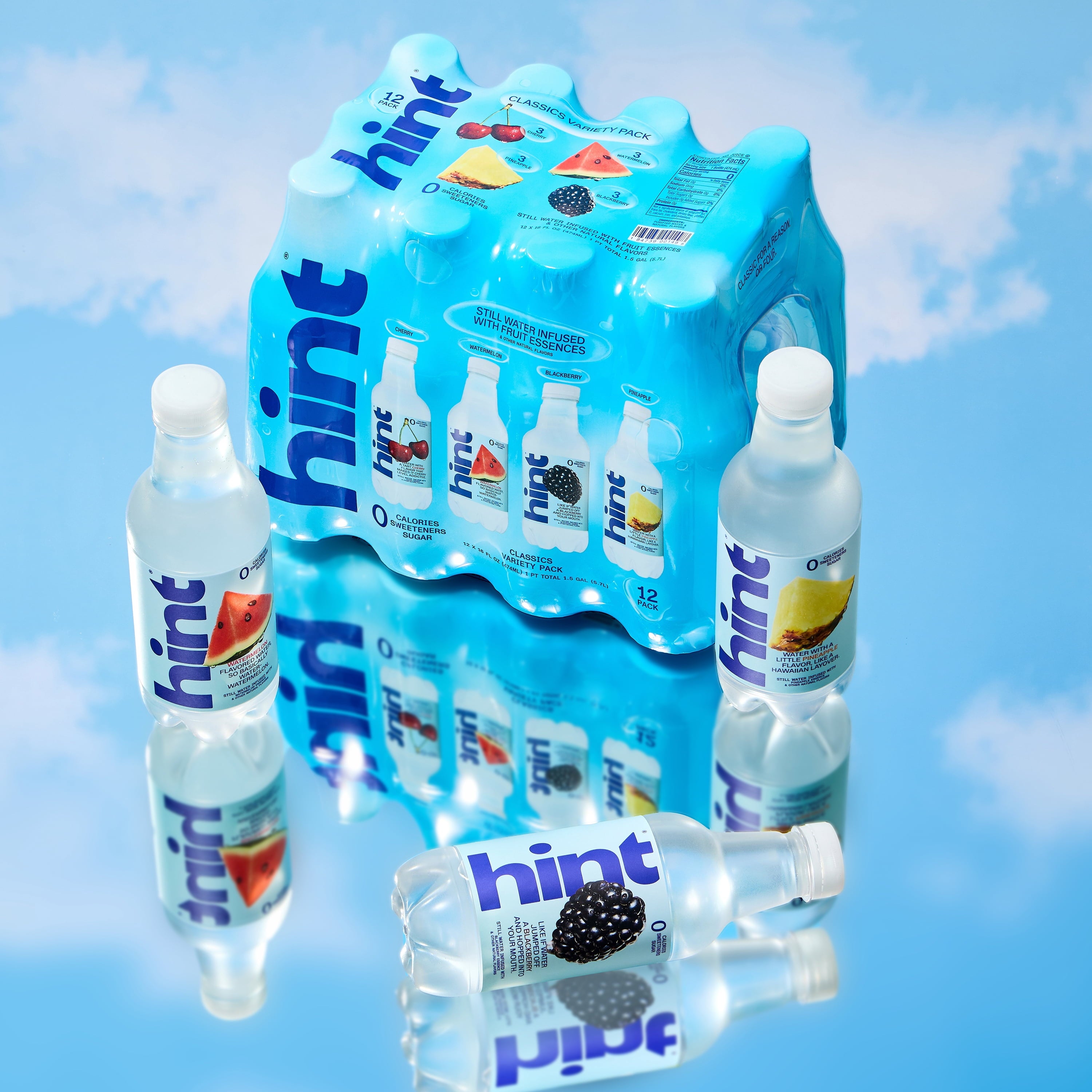 Hint Blue 4-Flavor Variety Pack Flavored Water 16 fl oz 12 Pack Plastic Bottles