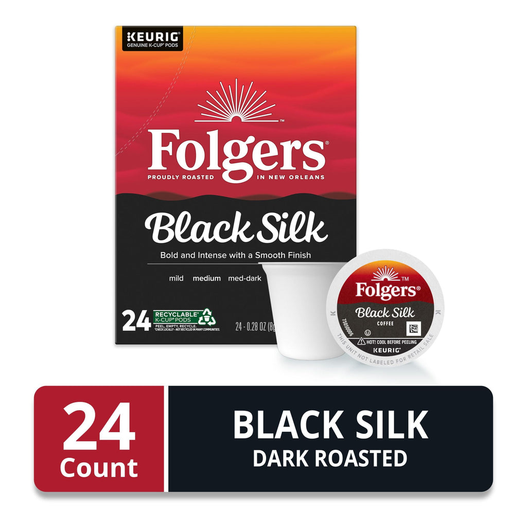 Folgers Black Silk Dark Roast Naturally Caffeinated K-Cup Coffee Pods 24 Count Box