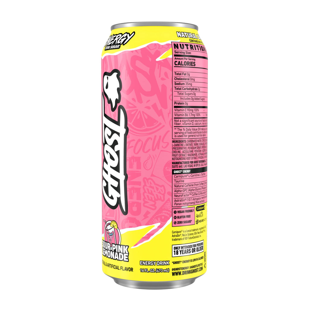 GHOST Energy Sour Pink Lemonade Sugar Free Energy Drink 16 fl oz Single Can