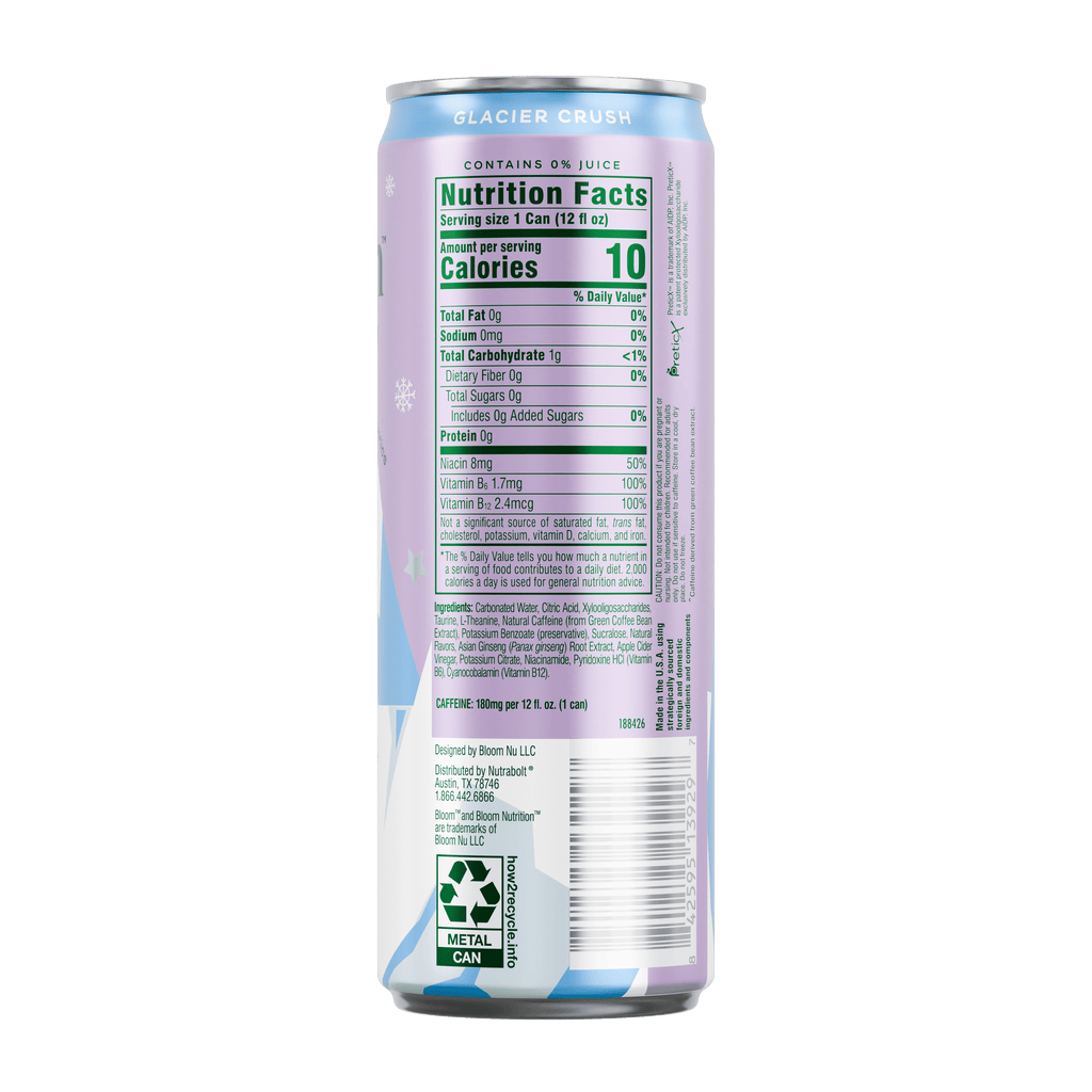 Bloom Nutrition Sparkling Energy Drink Glacier Crush 12 fl oz Single Can