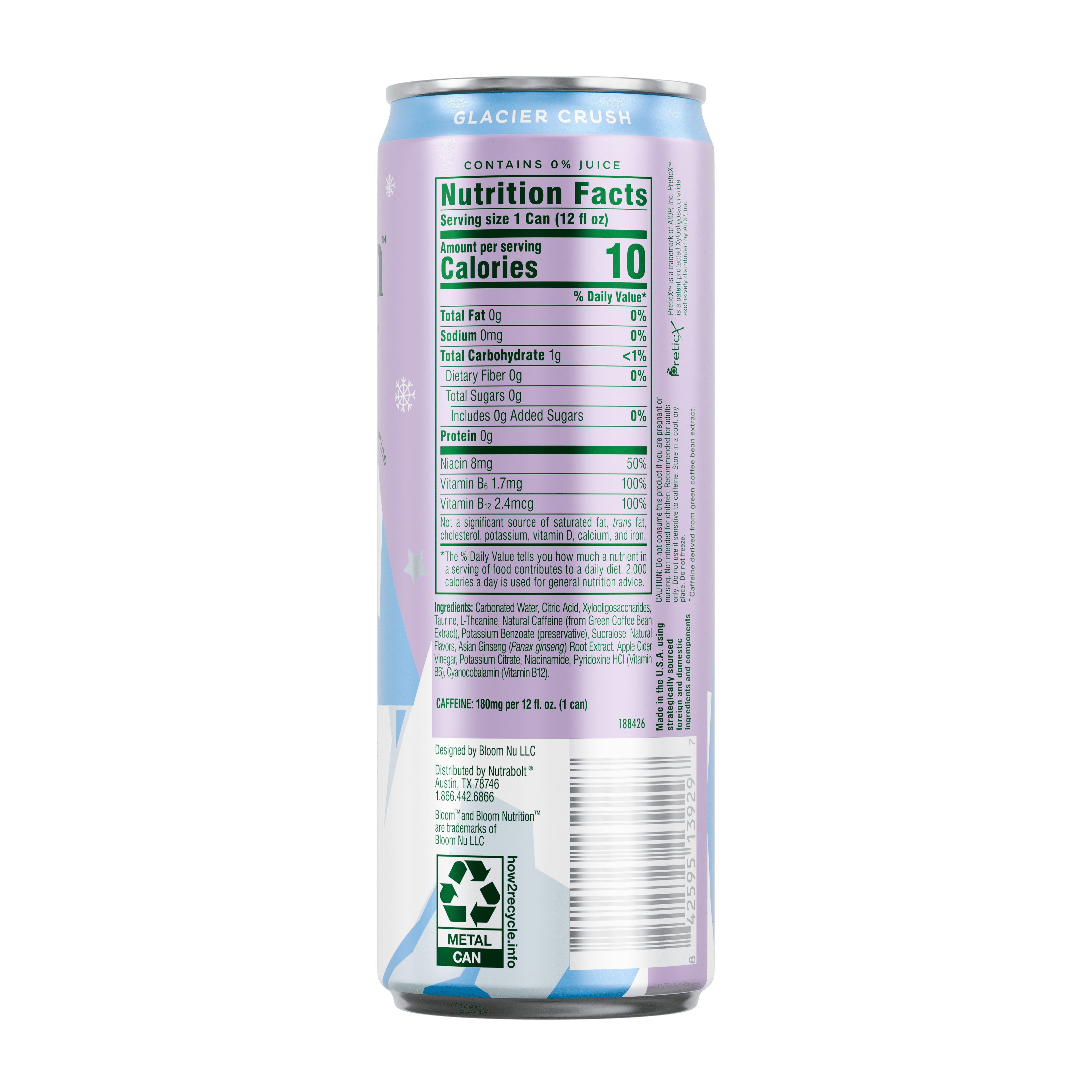 Bloom Nutrition Sparkling Energy Drink Glacier Crush 12 fl oz Single Can