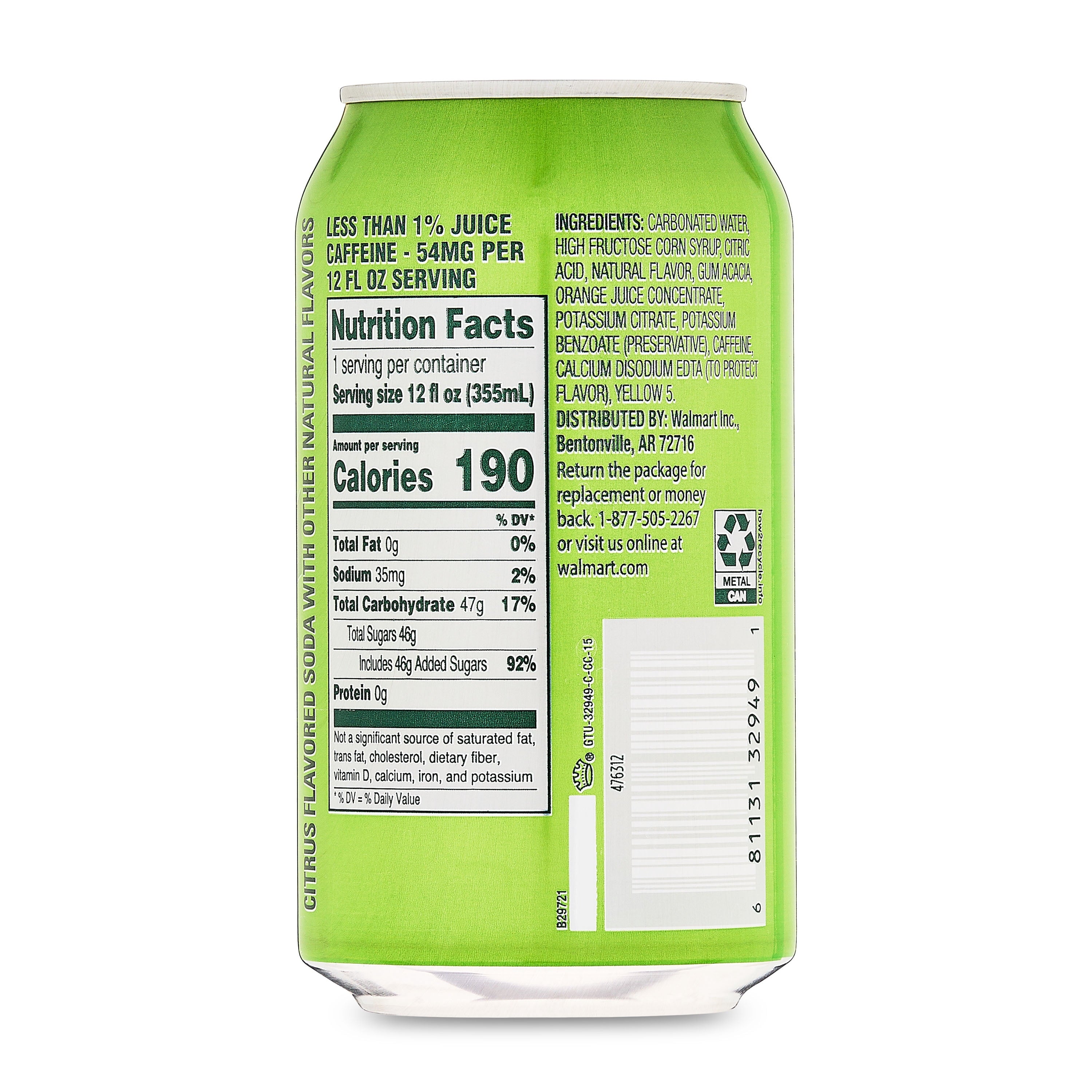 Great Value Mountain Lightning Citrus Flavored Soda Pop Cans 12 Fl Oz 12 Pack