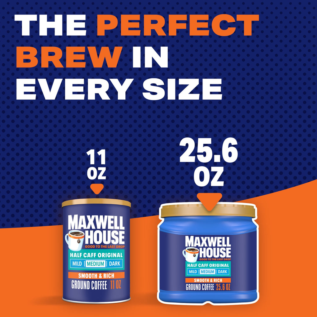 Maxwell House Half Caff Naturally Caffeinated Medium Roast Ground Coffee 25.6 oz Canister