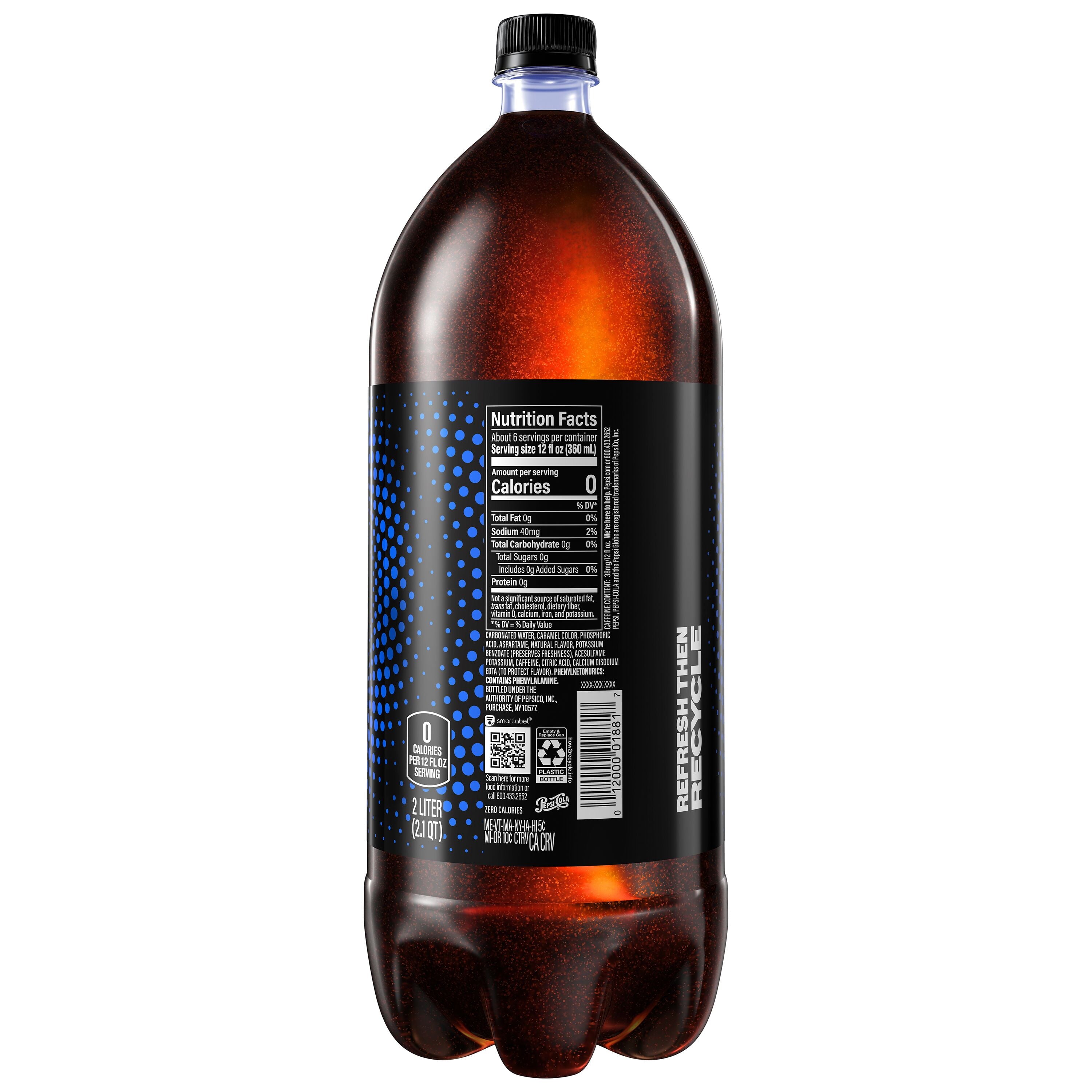 Pepsi Cola Zero Sugar Soda Pop 2 Liter Bottle