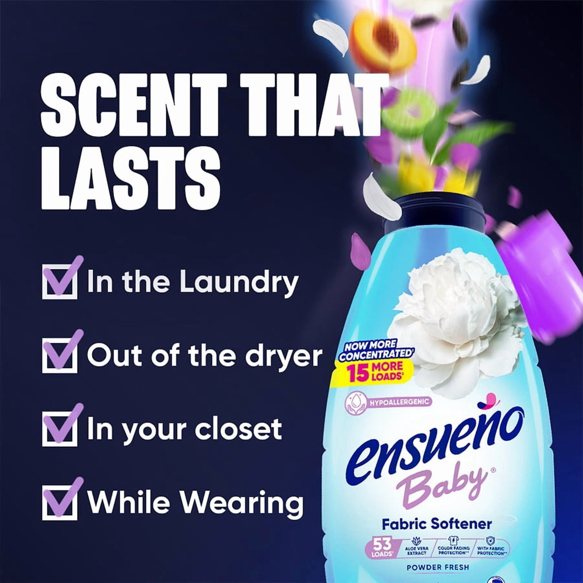 Ensueño Baby Hypoallergenic Liquid Fabric Softener Baby Powder Scent 45 fl oz 44 Loads