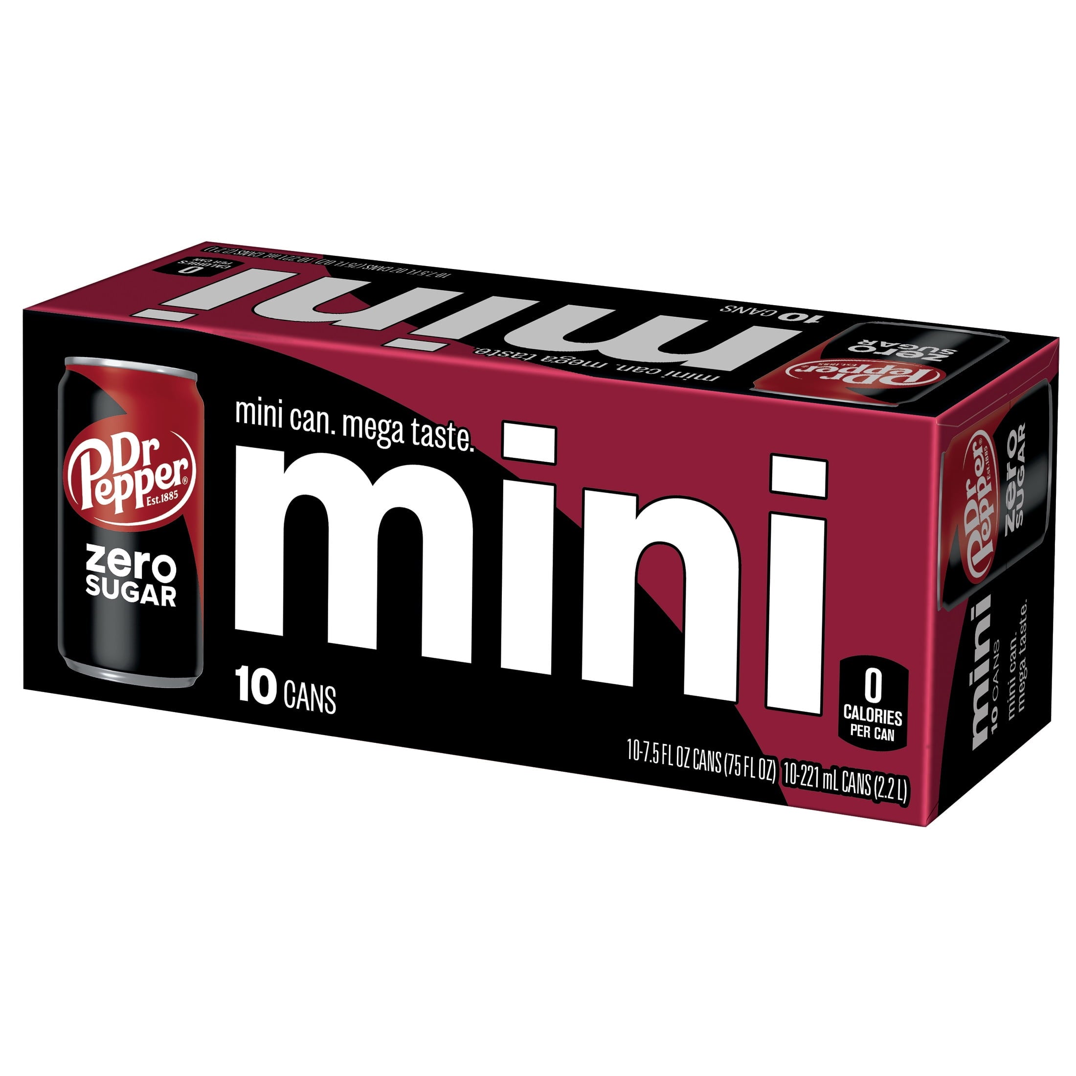 Dr Pepper Zero Sugar Soda Pop Cans 7.5 Fl Oz 10 Pack