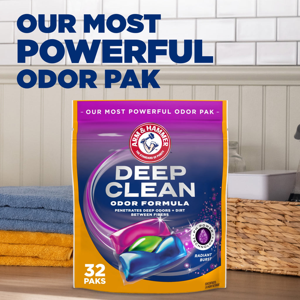 ARM & HAMMER Deep Clean Odor Formula Laundry Detergent Power Paks Radiant Burst Scent 32 Count