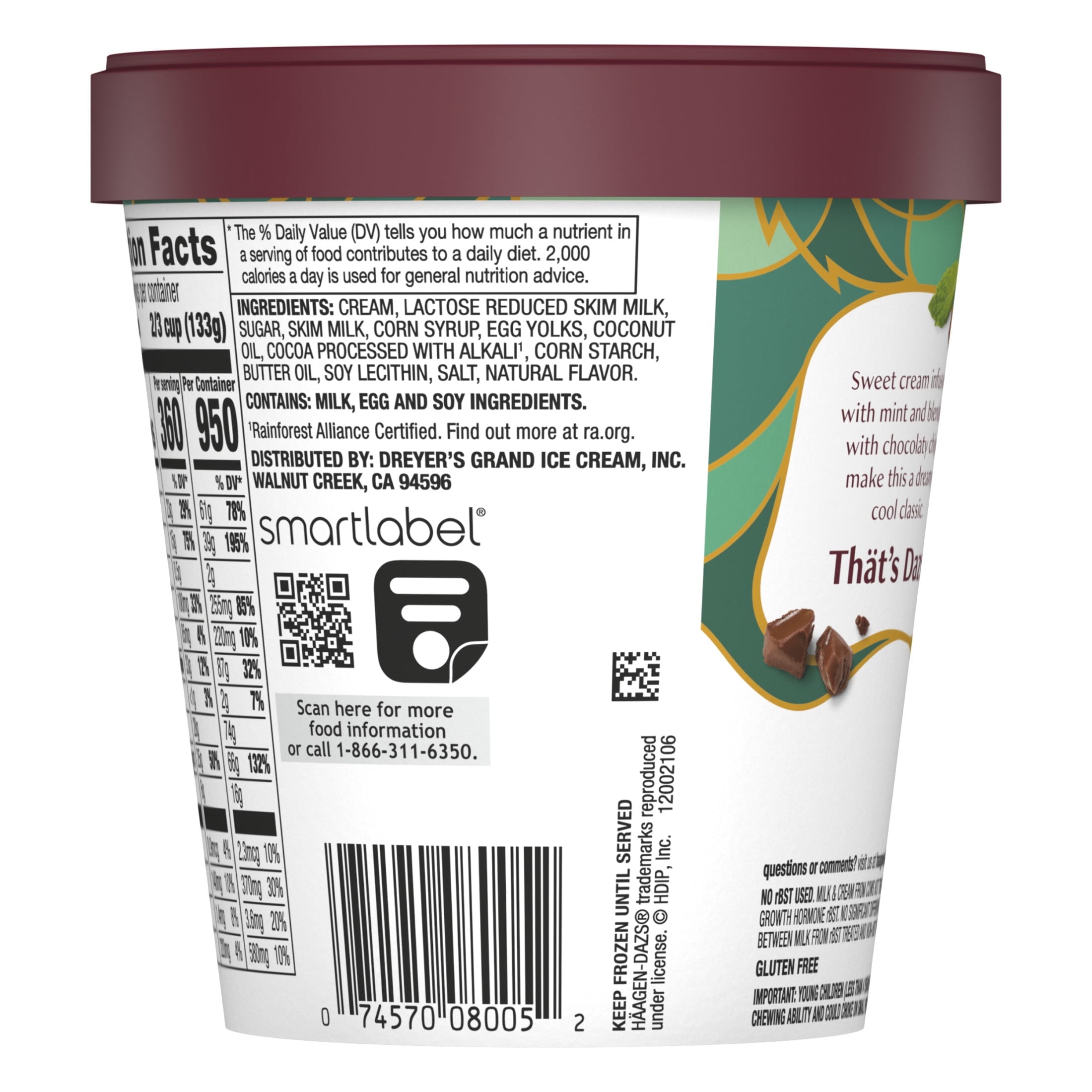 Haagen Dazs Mint Chip Ice Cream 14 Fl Oz Tub