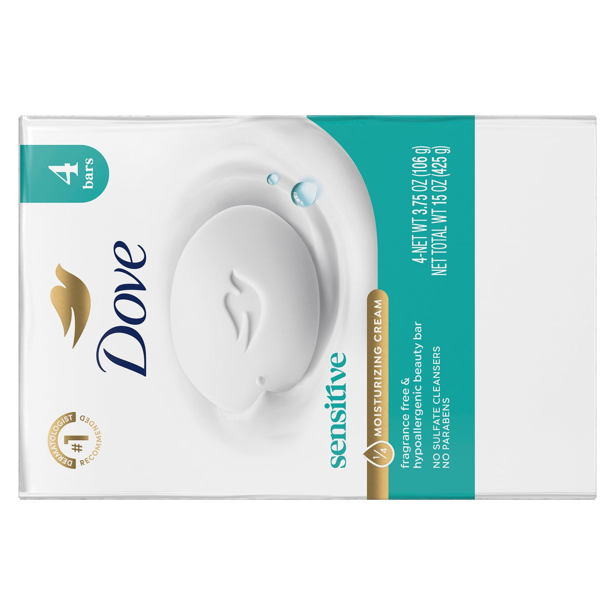 Dove Sensitive Skin Beauty Bar Soap Fragrance Free Hypoallergenic Moisturizing Cleanser 3.75 oz 4 Bars