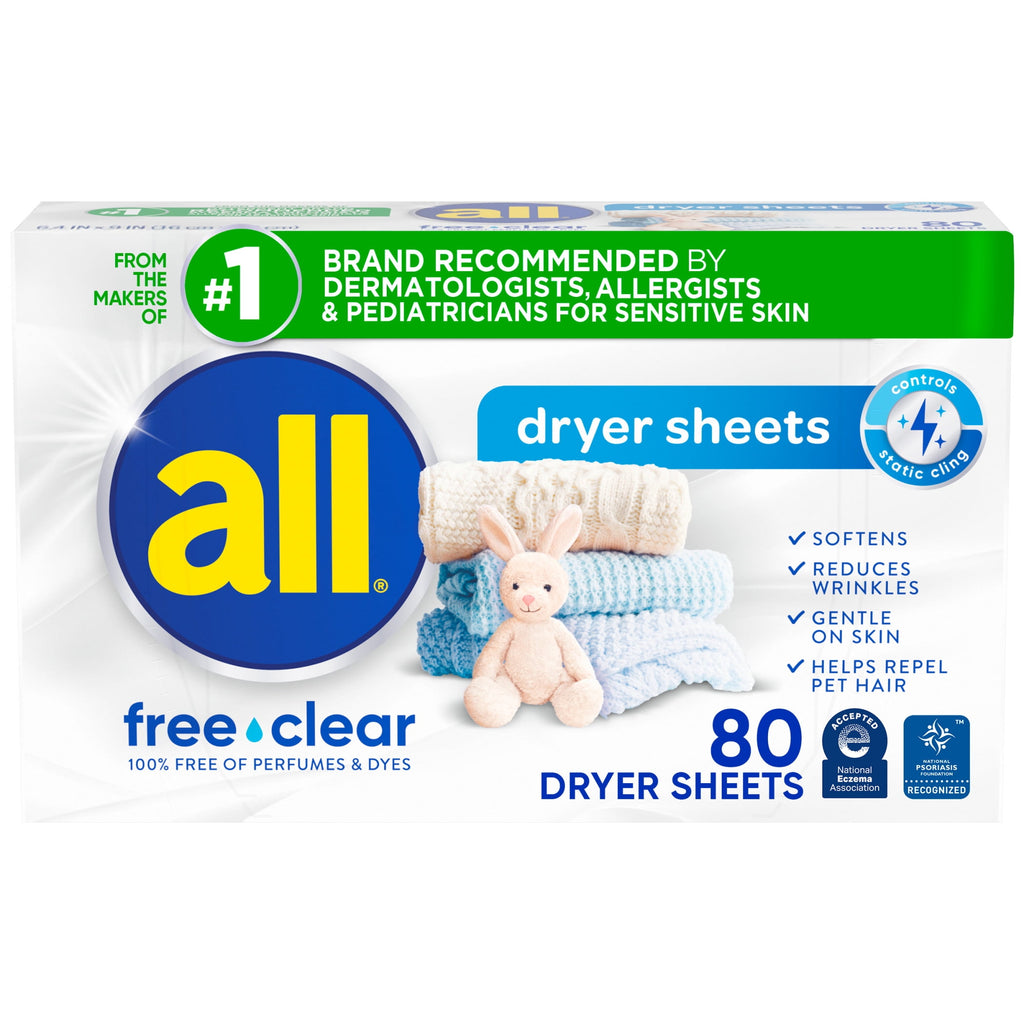 all free clear Fabric Softening Dryer Sheets Unscented 80 Count