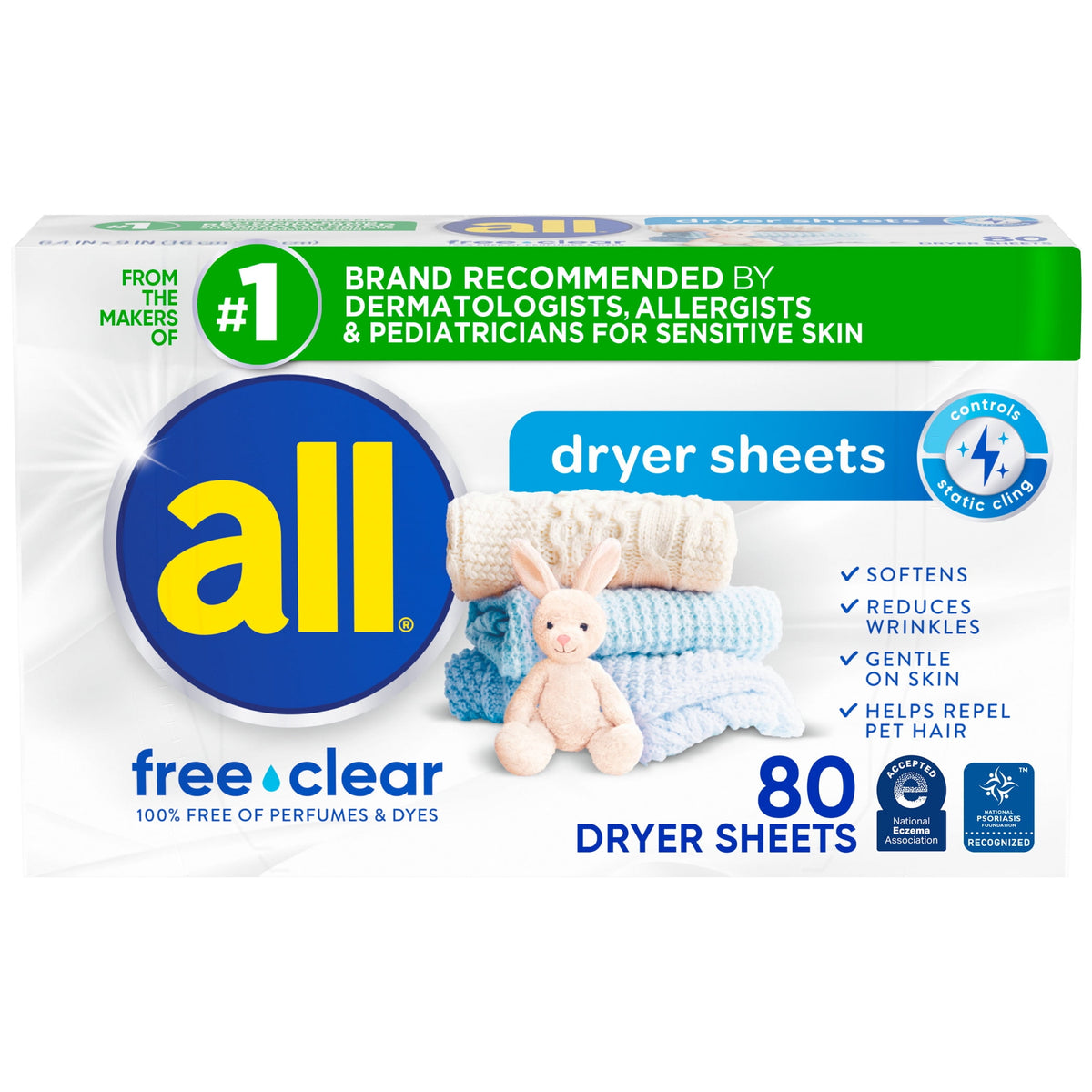 all free clear Fabric Softening Dryer Sheets Unscented 80 Count