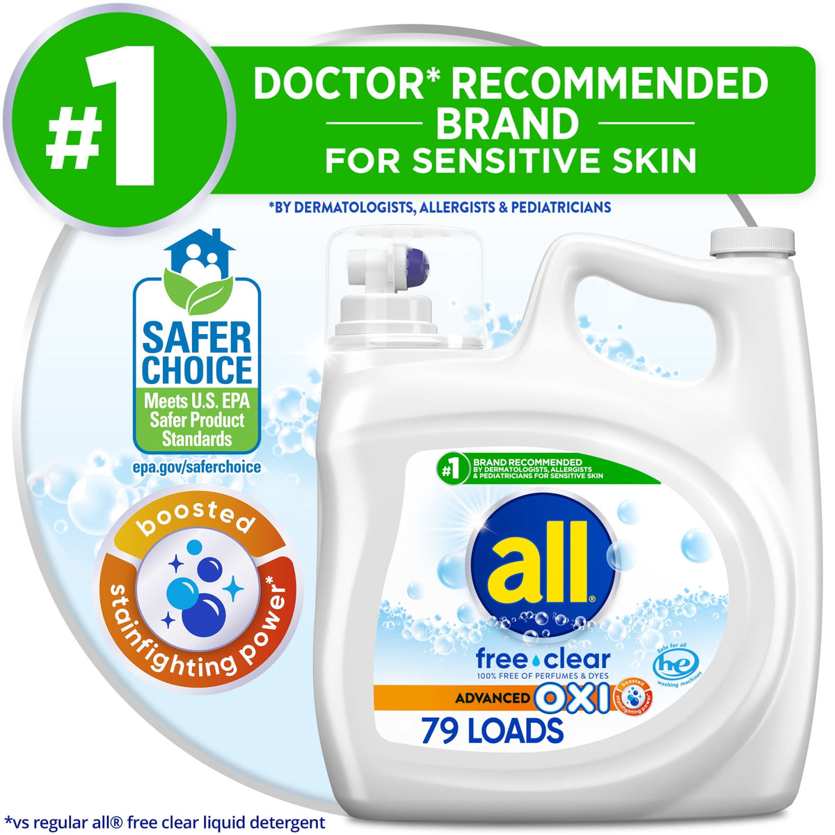 all Free Clear Oxi Liquid Laundry Detergent Unscented 141 fl oz 79 Loads