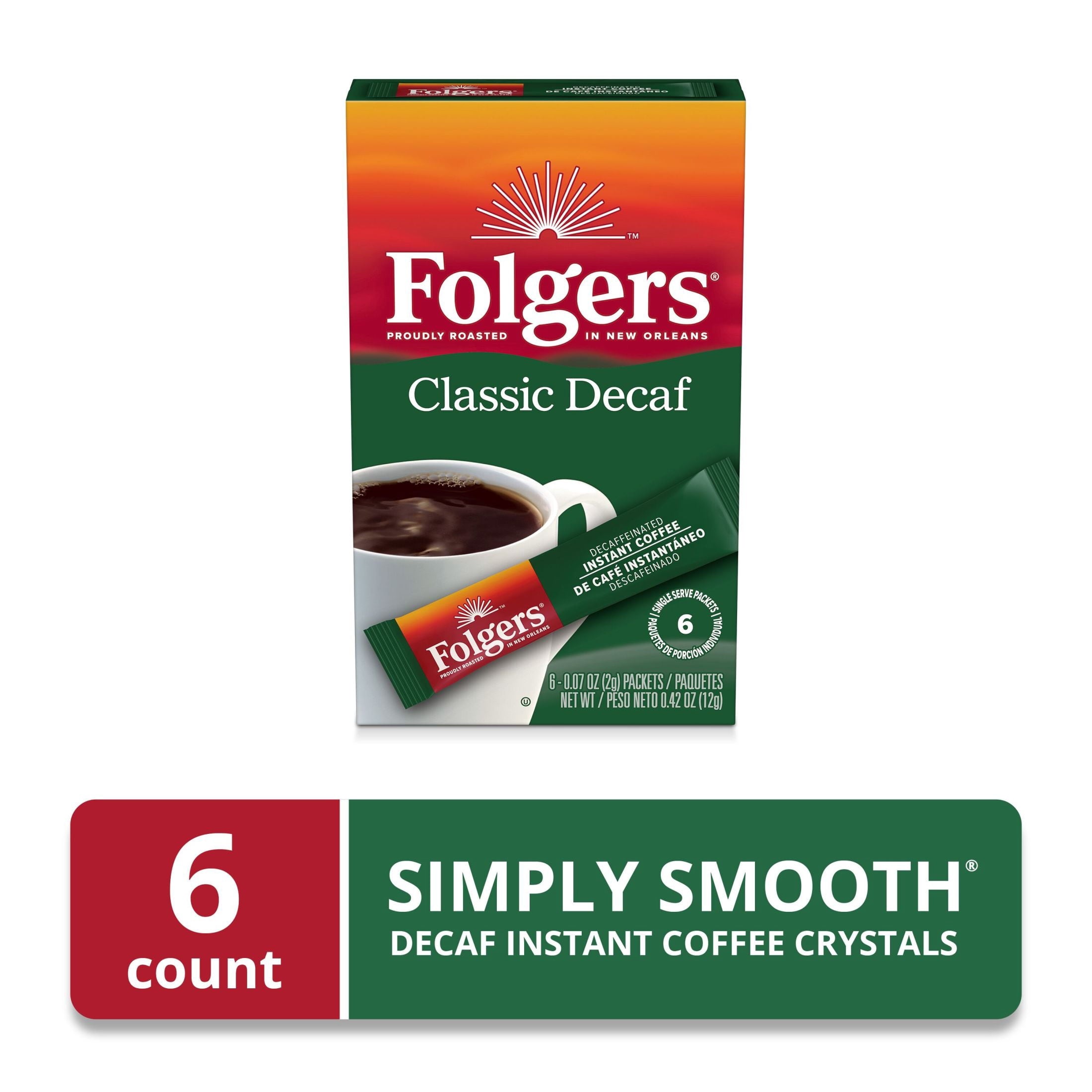 Folgers Classic Decaf Naturally Caffeinated Medium Instant Coffee 0.07 oz 6 Count