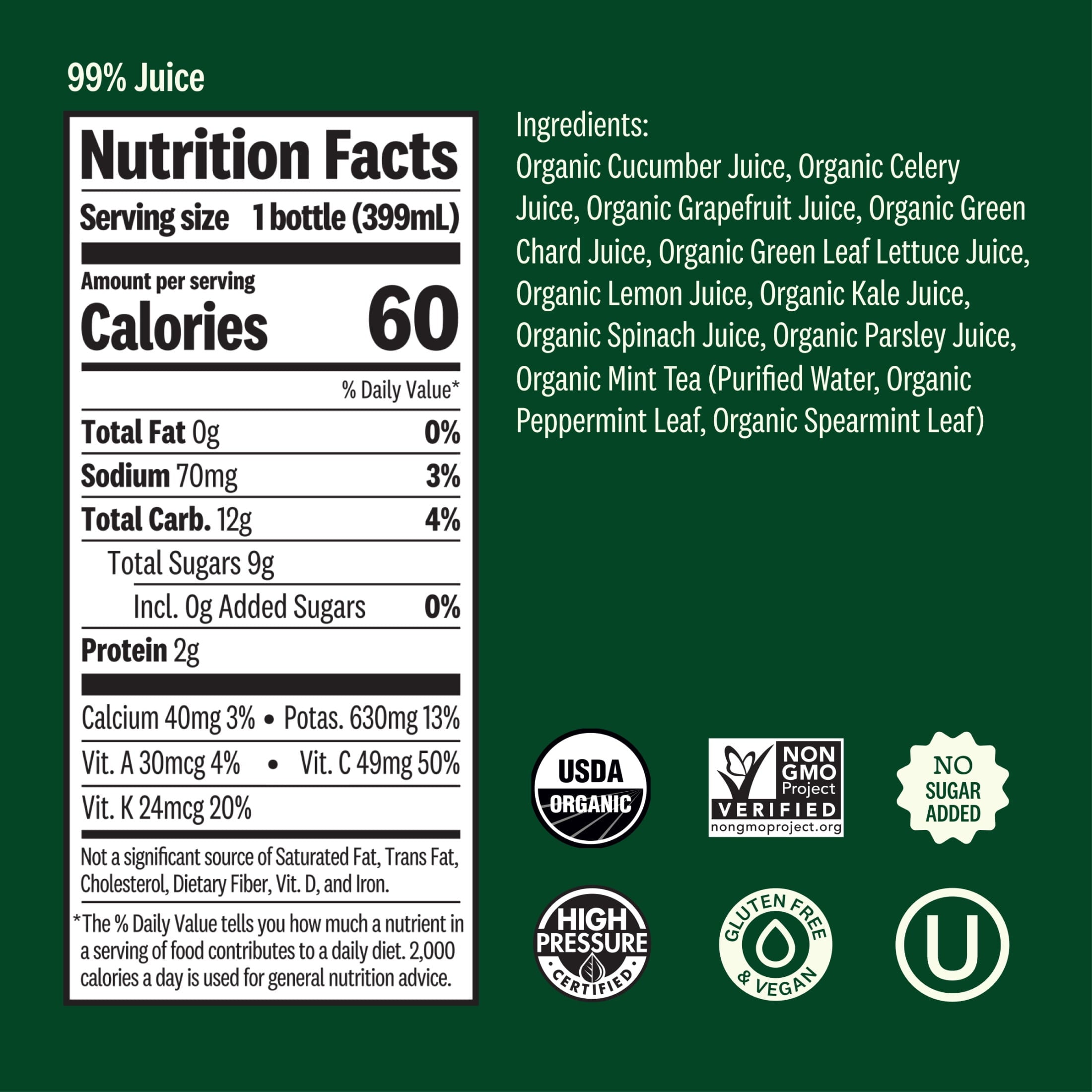 Suja Organic Uber Greens Cold Pressed Juice Drink 13.5 fl oz Bottle