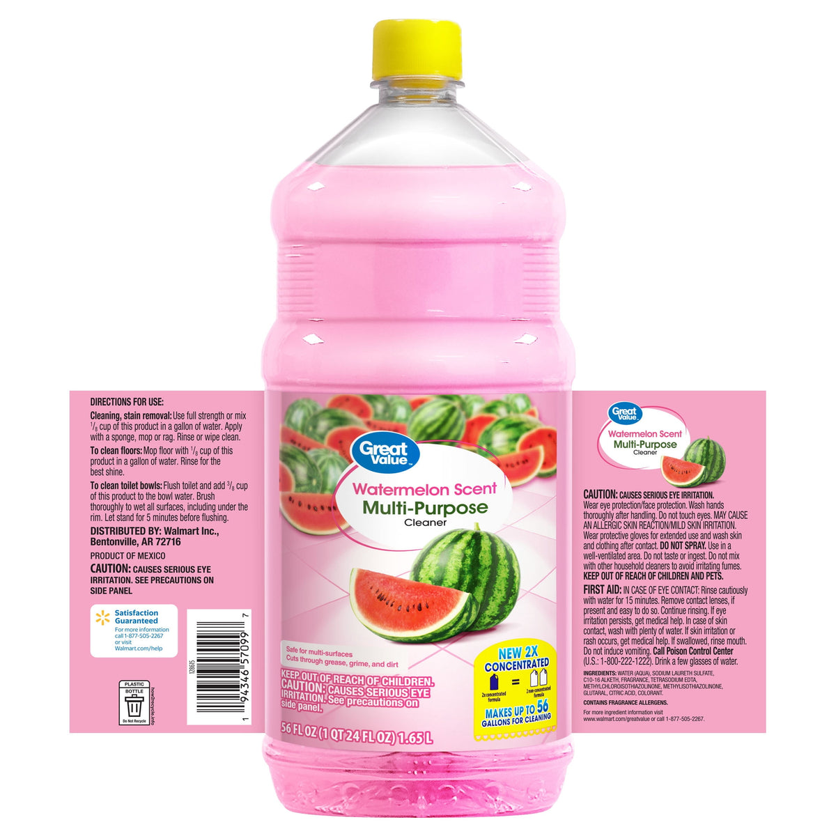 Great Value Multi-Purpose Cleaner & Floor Cleaner 2x Concentrated Watermelon 56 fl oz