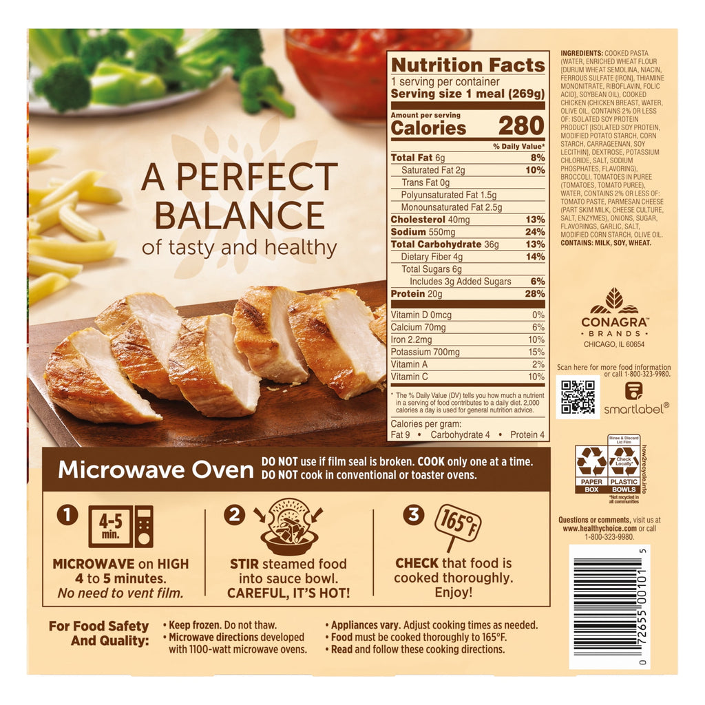 Healthy Choice Cafe Steamers Grilled Chicken Marinara With Parmesan Frozen Meal 9.5 Oz