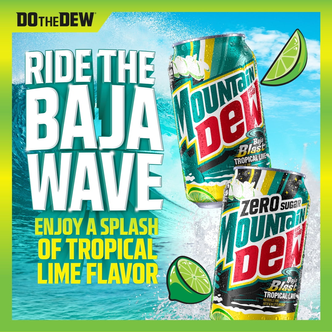 Mountain Dew Baja Blast Tropical Lime Soda Pop Cans 12 Fl Oz 24 Pack