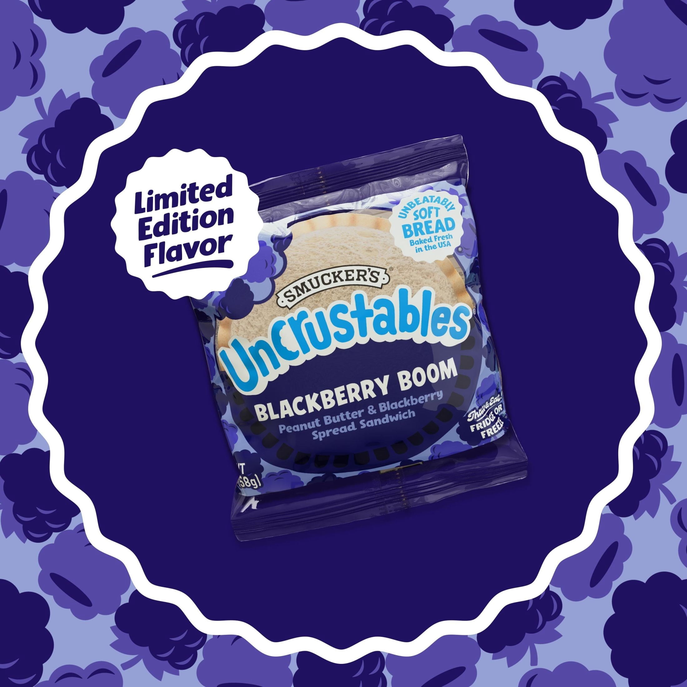 Smucker's Uncrustables Peanut Butter & Blackberry Spread Sandwiches Frozen 8 Oz