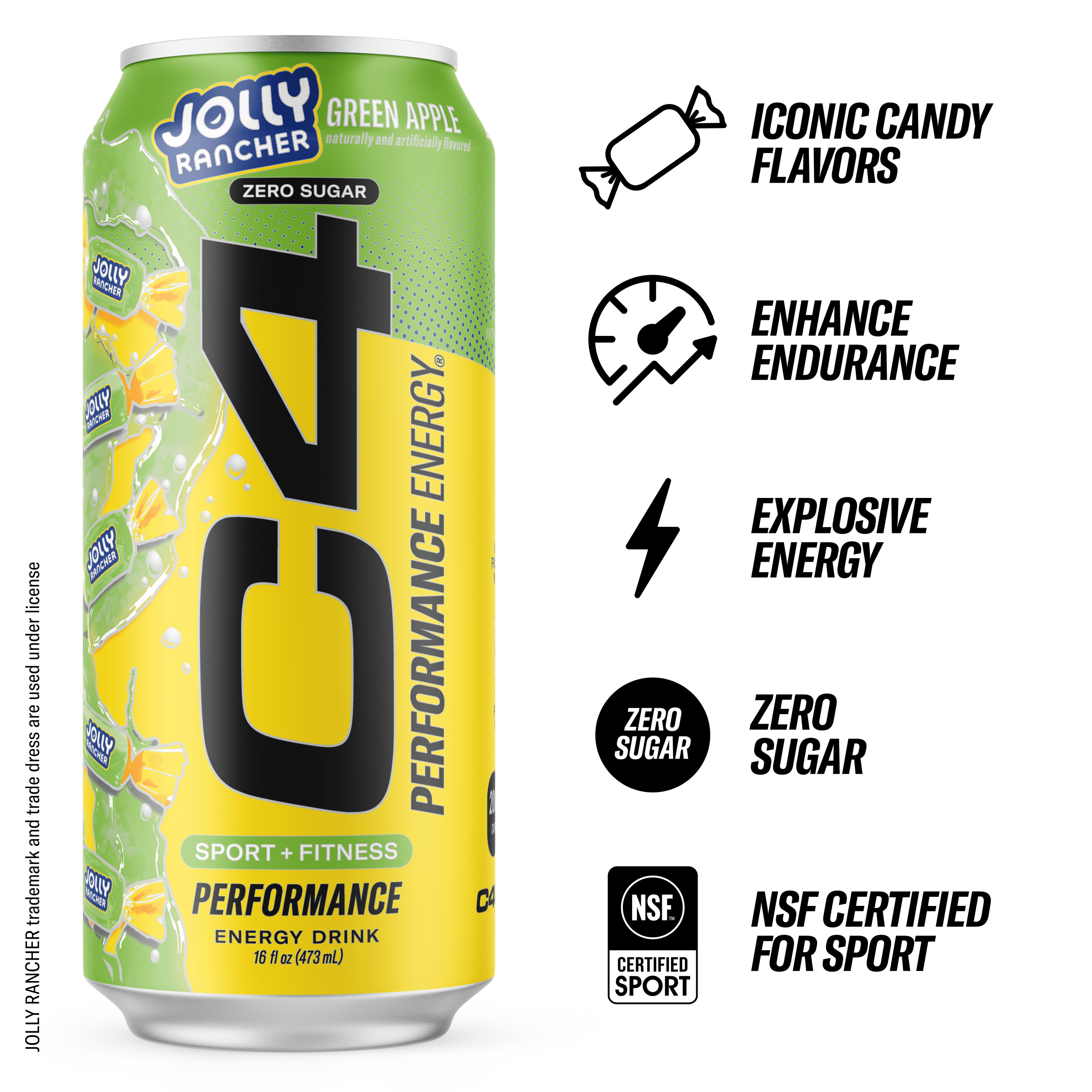 C4 Performance Energy Drink Jolly Rancher Green Apple 16 fl oz Single Can
