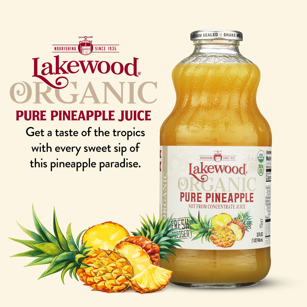 Lakewood Organic Pure Pineapple Juice Not From Concentrate 32 fl oz Bottle