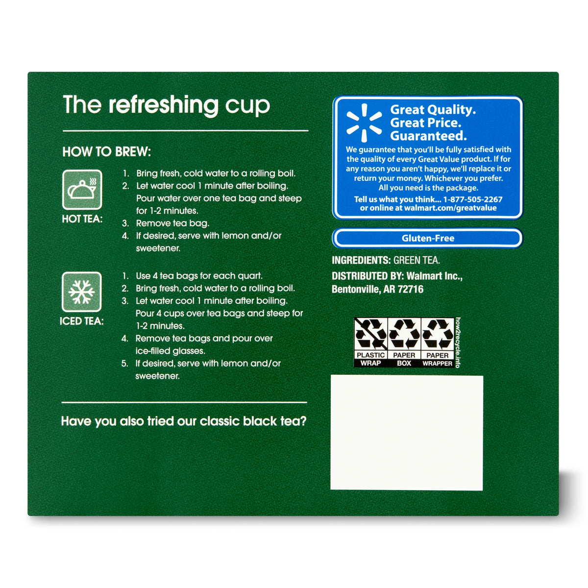 Great Value Naturally Caffeinated Green Tea Bags 2.5 oz 40 Count