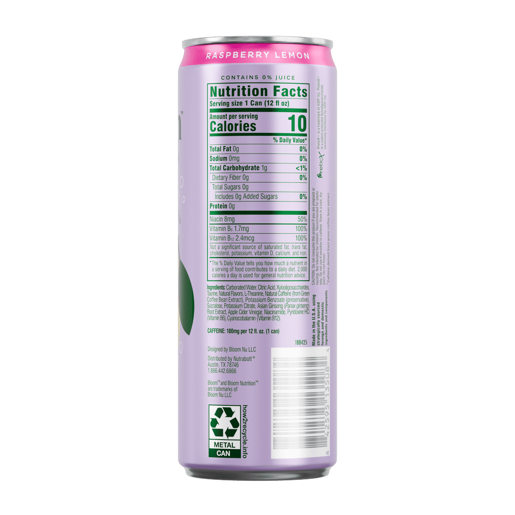 Bloom Nutrition Sparkling Energy Raspberry Lemon Energy Drink 12 fl oz Single Can