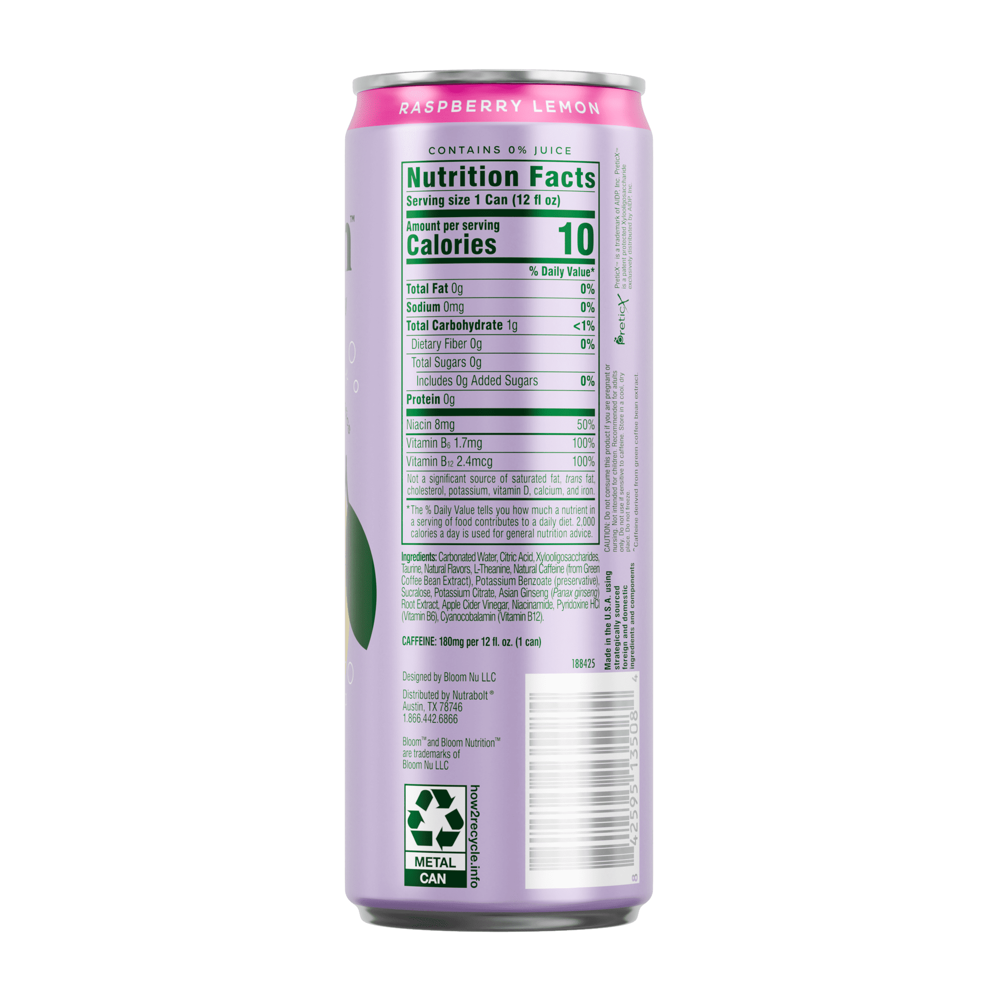 Bloom Nutrition Sparkling Energy Raspberry Lemon Energy Drink 12 fl oz Single Can