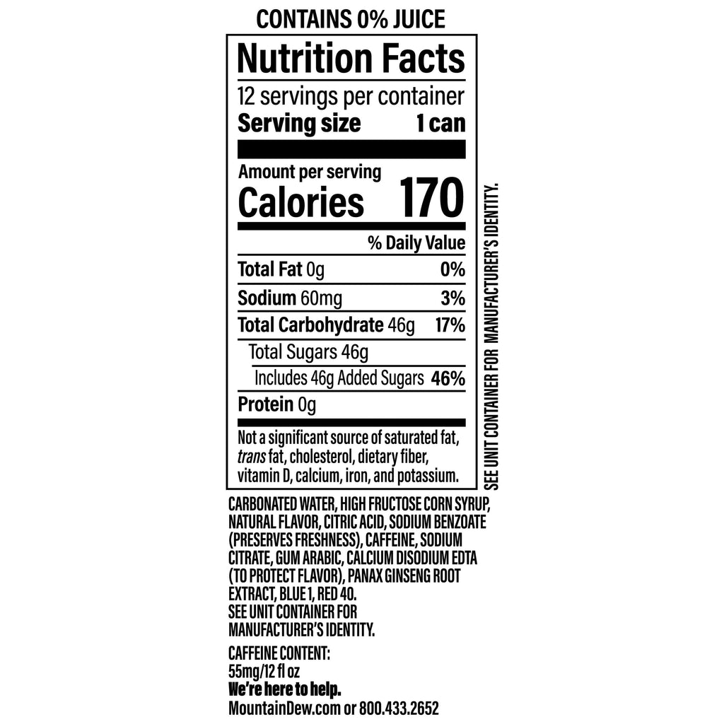 Mountain Dew Voltage Raspberry Citrus Soda Pop Cans 12 Fl Oz 12 Pack