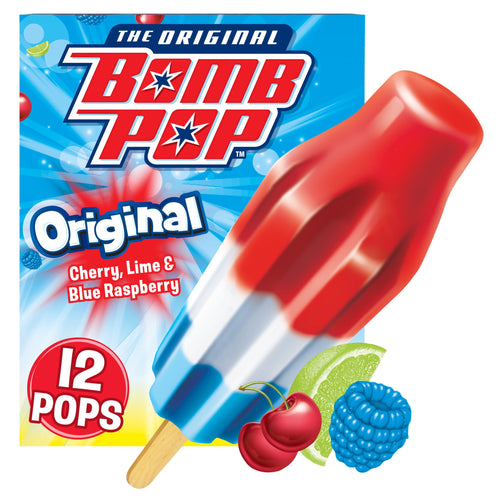 Bomb Pop Original Freeze Ice Pops Cherry Lime & Blue Raspberry 12 Count 21 Fl Oz