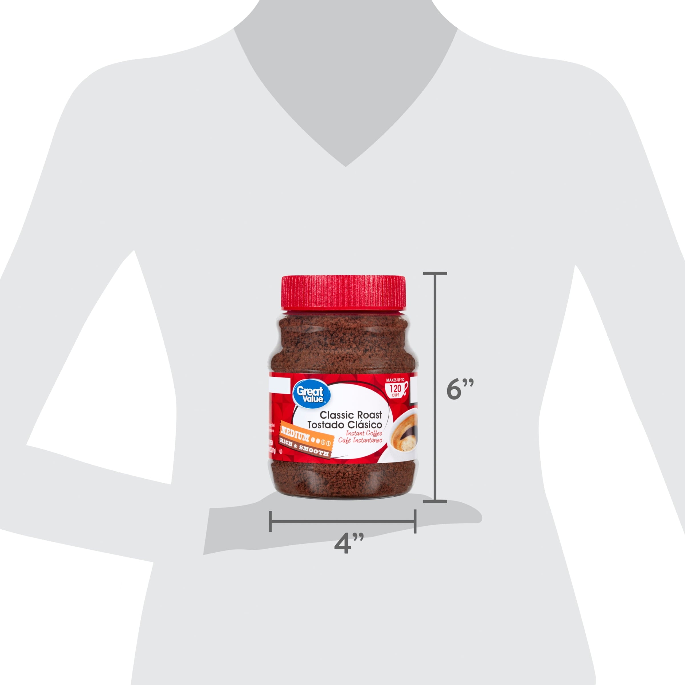 Great Value Classic Roast Naturally Caffeinated Medium Instant Coffee 8 oz Jar