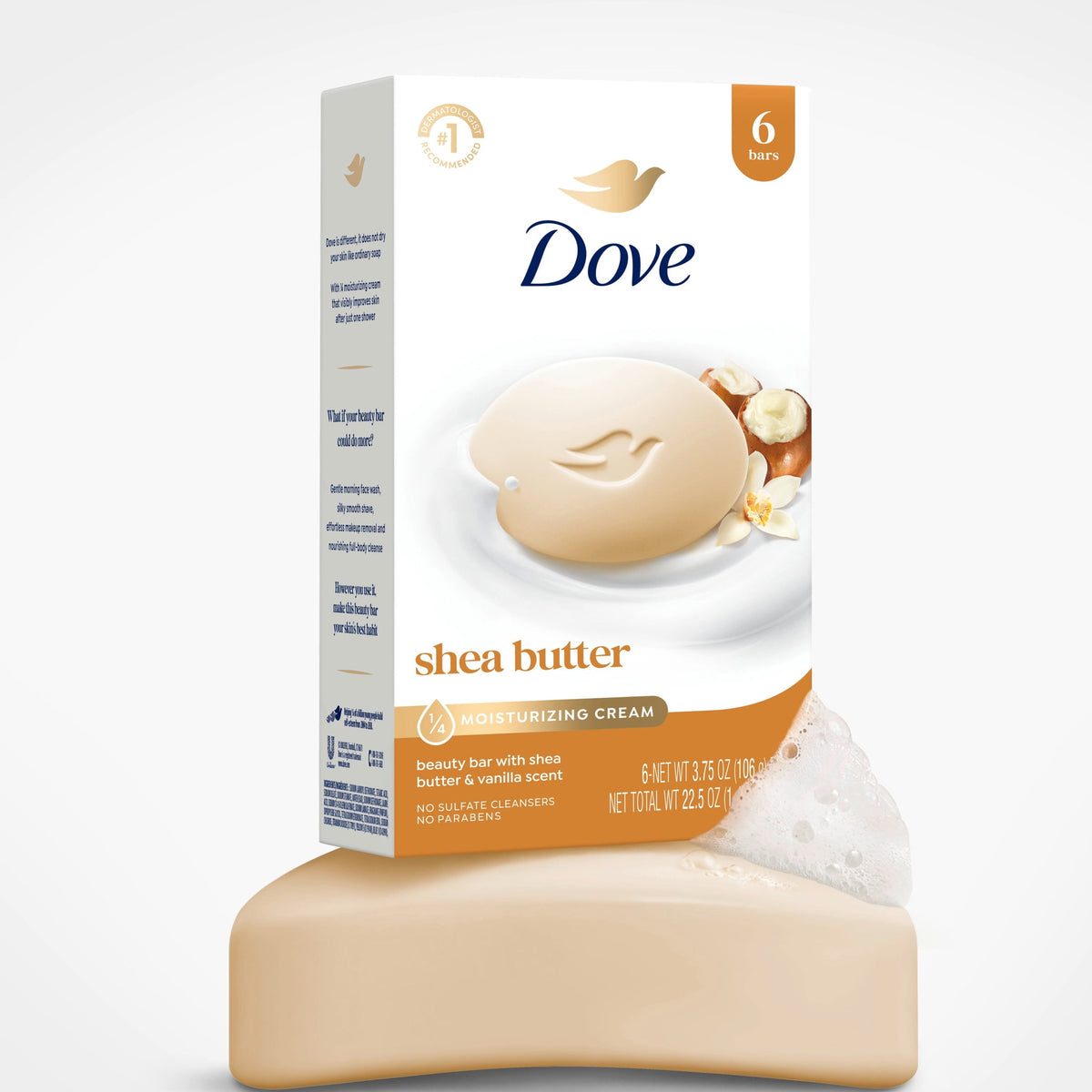 Dove Shea Butter Beauty Bar Soap Moisturizing 3.75 oz 8 Bars