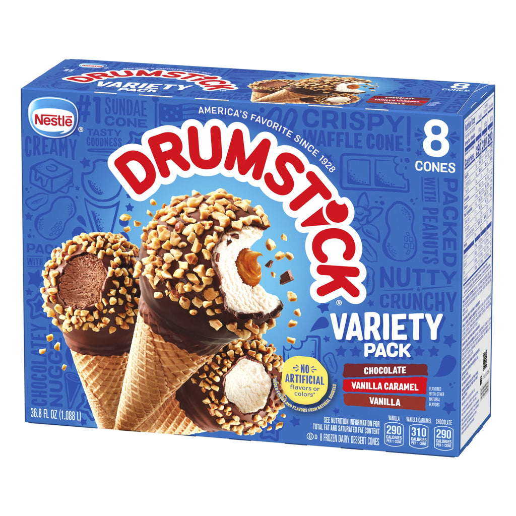 Drumstick Chocolate Vanilla Caramel Sundae Cones Variety Pack 8 Count 36.8 Fl Oz